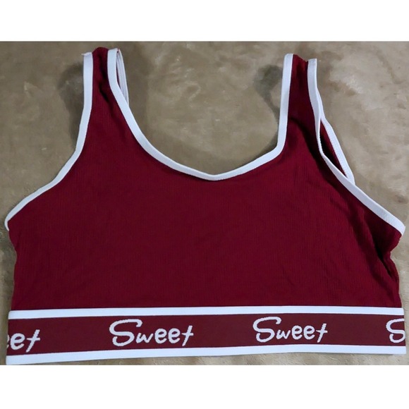 Plus Size XL Lingerie Sweet Bra Bralette Maroon White Crop Top Lightweight Sleep - Picture 2 of 3